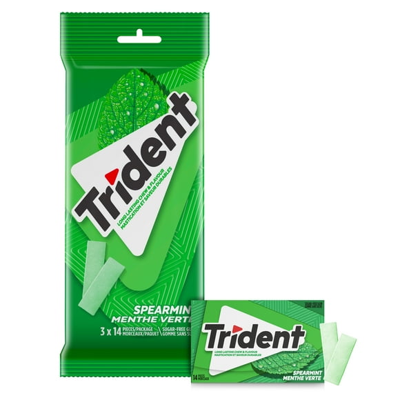 Trident, Multipaquet de gomme sans sucre Menthe verte- Paquet de 3 (42 Morceaux) 3 Paq (14 pcs ea), 42ct