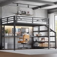 thumbnail image 4 of Queen Size Metal Loft Bed with Desk & Storage Stairs - LED Lights, USB Ports & Multifunctional Iron Nets, Noise-Free No Box Spring Needed,Black, 4 of 19