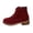 Wine, variant on Womens Ankle Combat Boots Round Toe Low Stacked Block Heel Matte Faux Suede Lace Up Side Zipper Lug Sole Outdoor Daily Trendy Boots Black Size 9