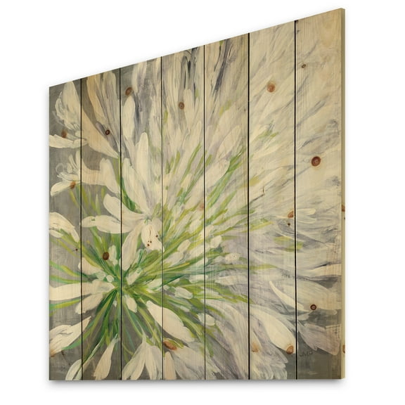 Designart 'Cleome Splash Flower II' Traditional Floral Print on Natural Pine Wood