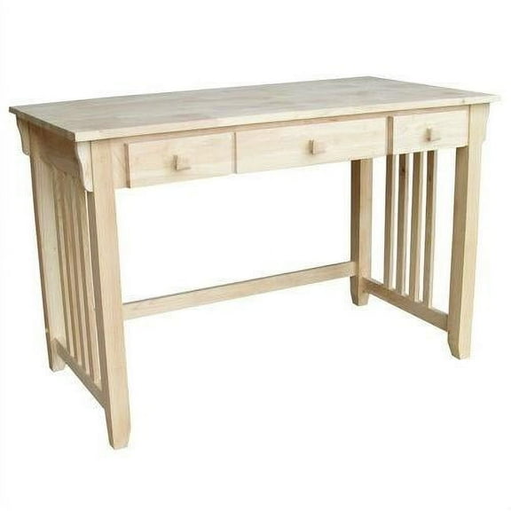 Unfinished Wood Computer Desk with Pull-Out Keyboard Tray and Drawer