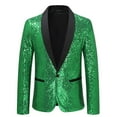 thumbnail image 2 of BiZtdJrK Sequin Dress Jacket for Men Sparkly Glitter One Button Lapel Fashion Blazer Jackets Dinner Party Prom Sport Coat Green M, 2 of 4
