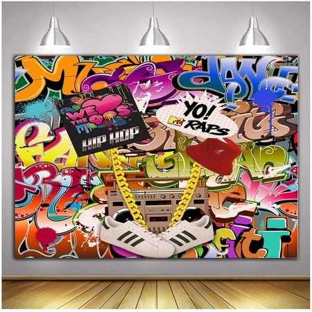 Colorful Graffiti Photography Backdrop 80s 90s Hip Hop Theme Photo Booth Studio Props Supplies Retro Music Photo Background Rock Punk Prom Party Banner Decorations Banner