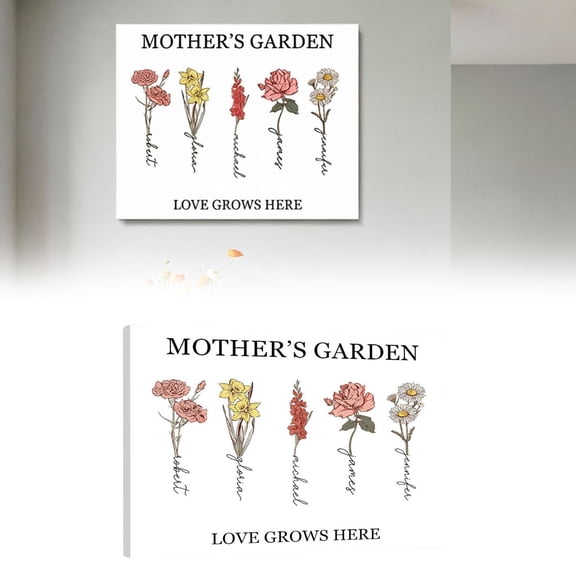 Personalized Mothers Day Gifts for Mom Custom Birth Month Flower Canvas Wall Art Customized Mothers Day Birthday Gifts for Mom Grandma Wife