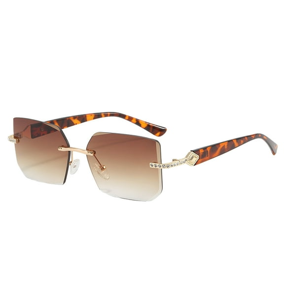 Frameless cut-edge square sunglasses, modern retro trend sunglasses, made of PC and metal - brown