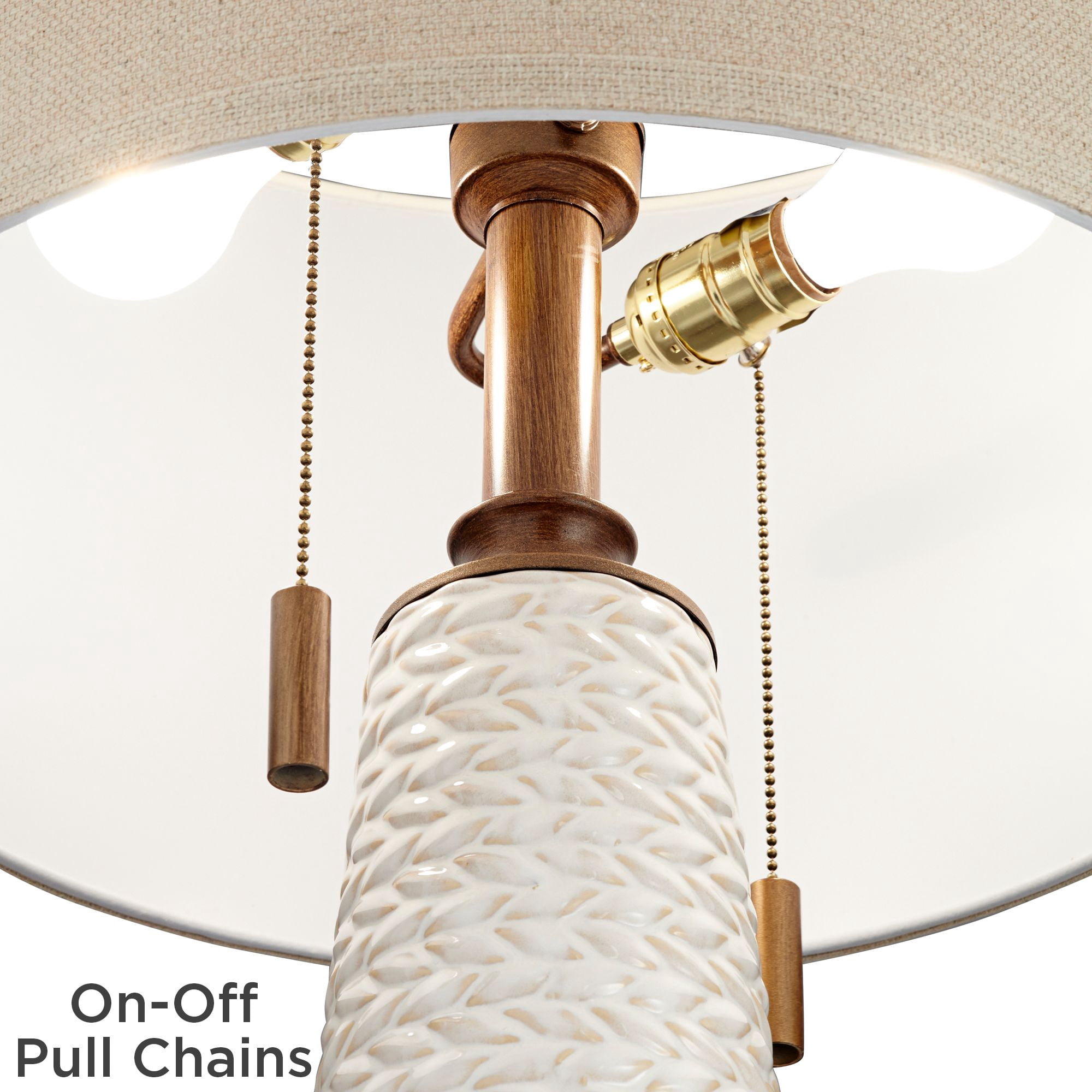 Possini Euro Design Kingston Modern Mid Century Table Lamps 32 3/4" Tall Set of 2 White Textured Ceramic Taupe Drum Shade for Bedroom Living Room Home