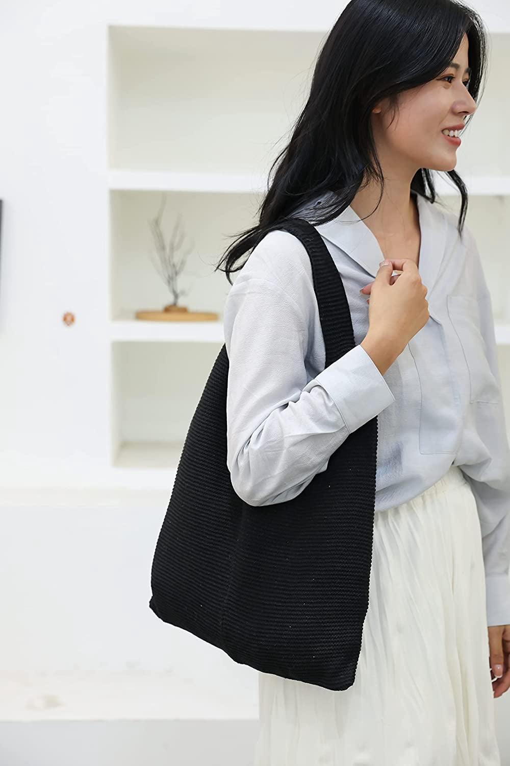 CoCopeaunts tote bag aesthetic Women's Shoulder Handbags Hand crocheted Bags large Shoulder Shopping Bag canvas tote cute
