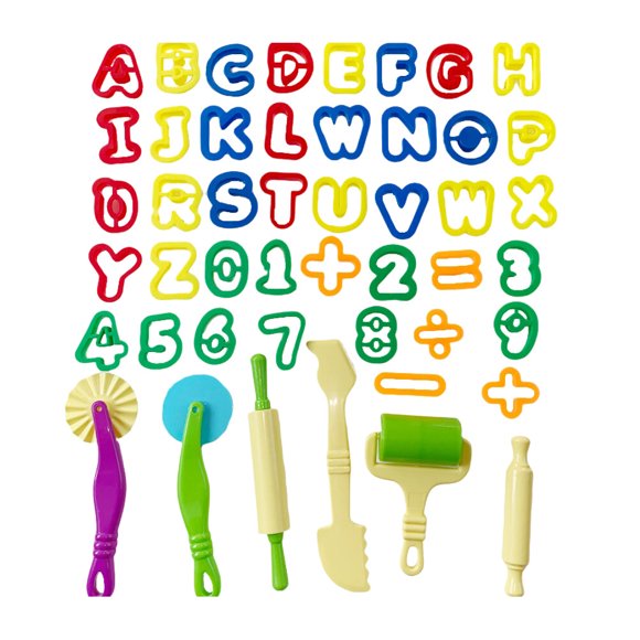 47pcs Letter and Number Design Dough Clay Tool Mold Kit Colorful Clay DIY Cutting Plastic Moulding Tools Mud Tools Random Color
