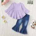 thumbnail image 3 of 18 Months Baby Girls Clothes 24 Months Girls 2PCS Fall Winter Denim Outfits Set Toddler Girls Long Sleeve Irregular Top Denim Pants Set Purple, 3 of 8
