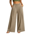 thumbnail image 2 of Smsaxvxz Women's Wide Leg Sweatpants Casual Solid Zipper Button Elastic Waist Work Travel Pants with Pockets Khaki M, 2 of 8