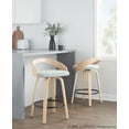 thumbnail image 3 of Grotto 26" Mid-Century Modern Fixed-Height Counter Stool with Swivel in Natural Wood and Green Fabric with Round Black Metal Footrest by LumiSource - Set of 2, 3 of 4