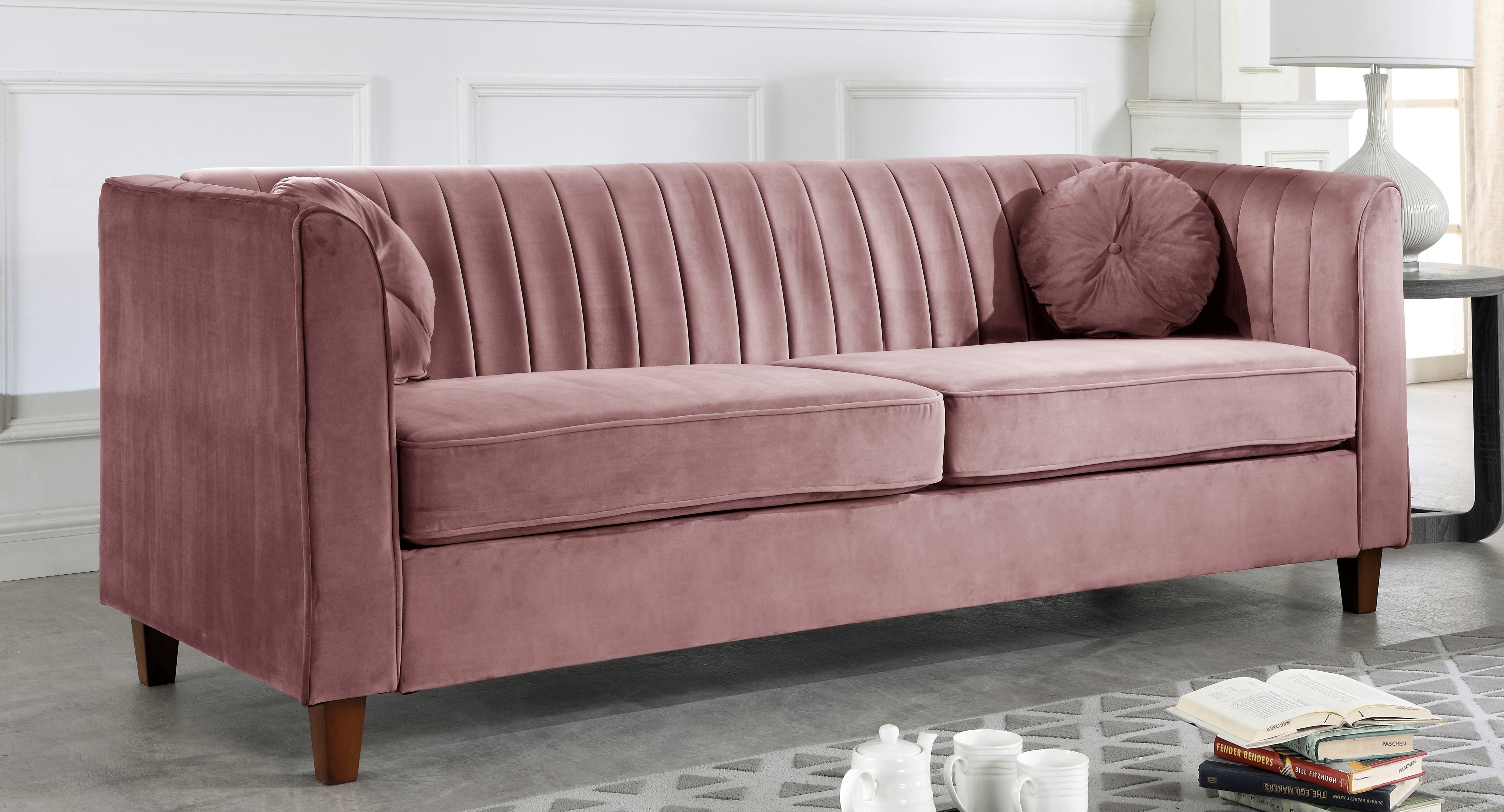 Uspridefurniture Arcola 80.7'' Velvet Rolled Arm Loveseat,Pink