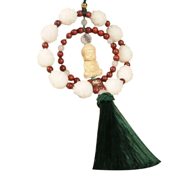 Colgante de Buda de madera para coche con borla, accesorio multiusos para interior. Borlas verde oscuro