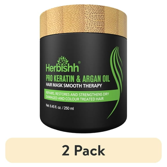 (2 pack) Herbishh Argan Hair Mask with Keratin for Deep Conditioning & Hydration, Revives Frizzy & Damaged Hair, Sulfate & Paraben Free, 250ml