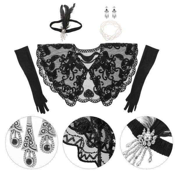 unbranded Accesorios Flapper Negros Con Y Chal Para Disfraces Y Fiestas Temáticas Años 20