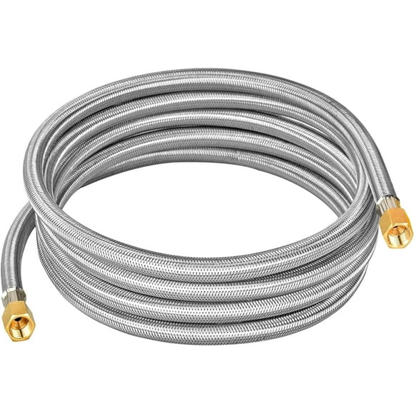 shiyou-only fire 12 Feet Braided Stainless Steel Propane Flexible Hose Assembly with Both 3/8" Female Flare Fittings for RV, Gas Grill, Fire Pit, Heater,etc