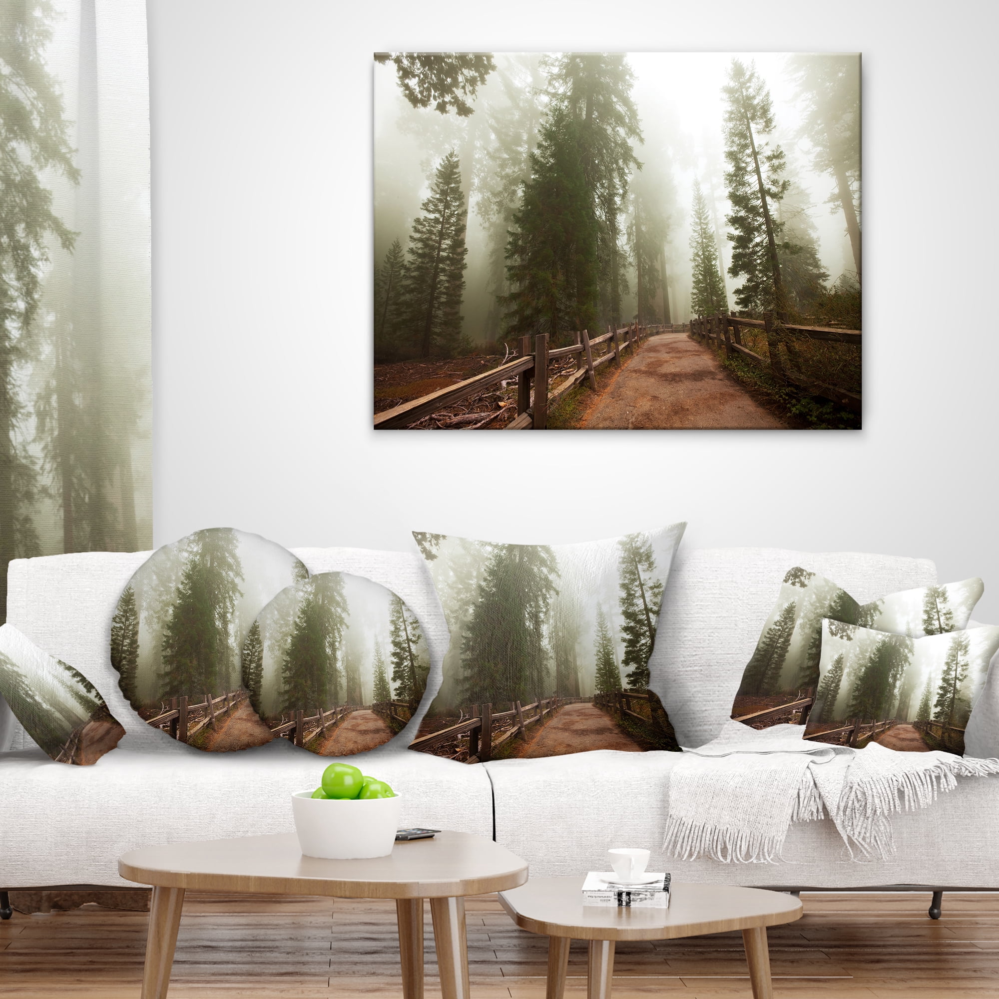Designart Foggy Sequoya National Park - Landscape Printed Throw Pillow - 16x16