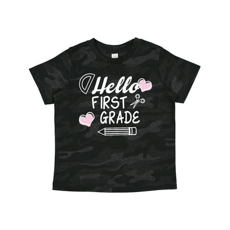 

Inktastic Hello 1st Grade with Hearts and School Supplies Gift Toddler Boy or Toddler Girl T-Shirt