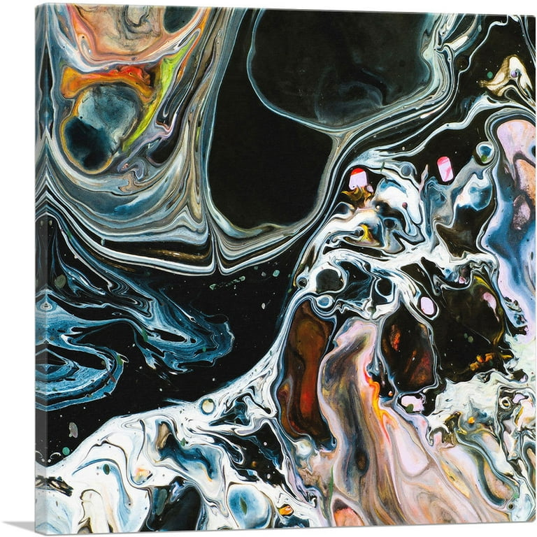ARTCANVAS Colors Mixing Into Black Paint Modern Square Canvas Art Print -  Size: 12 x 12 (1.50 Deep)