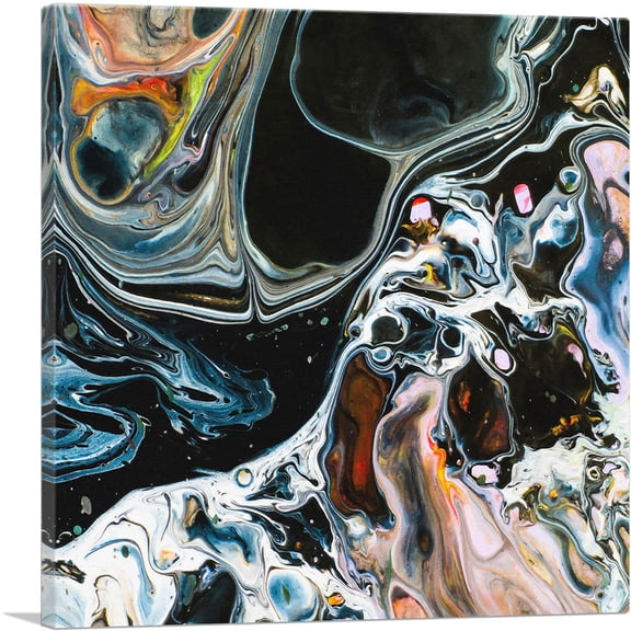 ARTCANVAS Colors Mixing Into Black Paint Modern Square Canvas Art Print - Size: 12" x 12" (0.75" Deep)