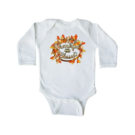 

Inktastic Thankful and Blessed Inspirational Autumn Wreath Gift Baby Boy or Baby Girl Long Sleeve Bodysuit