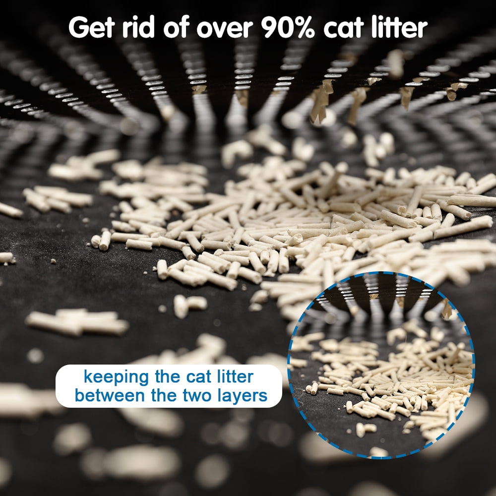 Cat Litter Mat, Rice-Shaped Double Layer Litter Trapper Waterproof Urine-Proof Mat, Non-Slip for Litter Box Area, Scratch-Friendly for Cats & Kittens​ Black