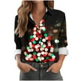 thumbnail image 2 of Uootdi Christmas Blouses for Women Dressy Casual Button Down Long Sleeve Shirts for Women Collared Cute Christmas Printed Gift T ops Business, 2 of 5
