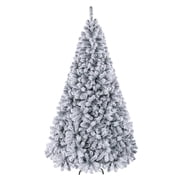 Costway 7.5 FT Pre-Lit Flocked Cedar Christmas Tree Hinged White
