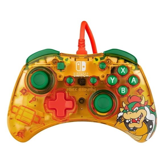 Control Alámbrico PDP para Nintendo Switch Lemon Bomb Bowser Rock Candy Naranja Transparente