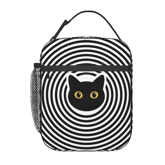 Cat Lunch Box Insulated Lunch Bag Reusable Lunchbox With Side Pocket,Black And White Striped Lunch Box,Waterproof Lunch Tote Bag For Women Men Work Office Picnic