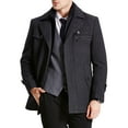 thumbnail image 4 of Men's Quilted Wool Coat Slim Fit Single Breasted Thick Walker Coat with Removable Collar Black L, 4 of 5