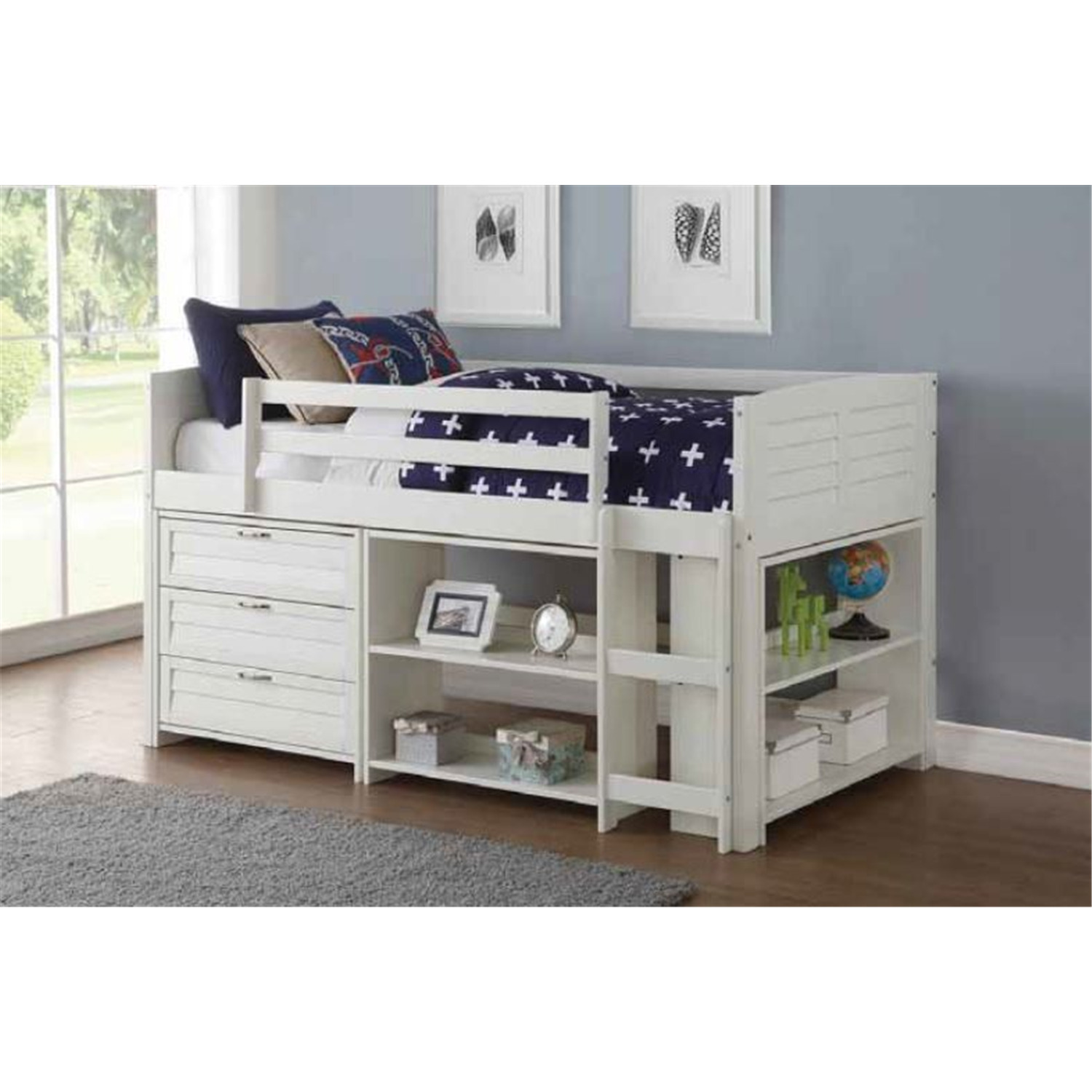 Donco Kids Louver Low Twin Loft BedBookcase Style2Shelves Large (2