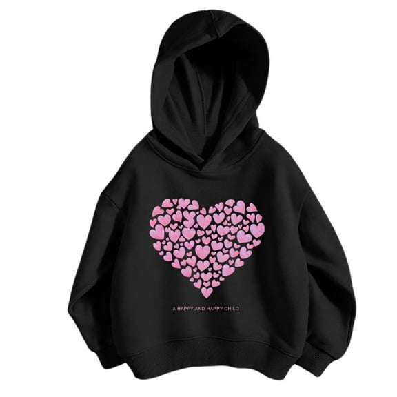 LUOGENLI Hoodies for Girls 12-14 Blue Girls Hoodies and Sweatshirts Stylish Heart Print Pullover for Kids Fashionable Sweater for Girls Leisure School and Sports Ages 3 to 12 Black Size 7-8 Years