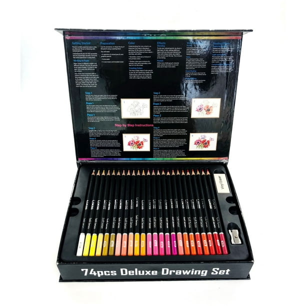 Set de dibujo Deluxe de 51 piezas con lápices de colores y lápices de grafito