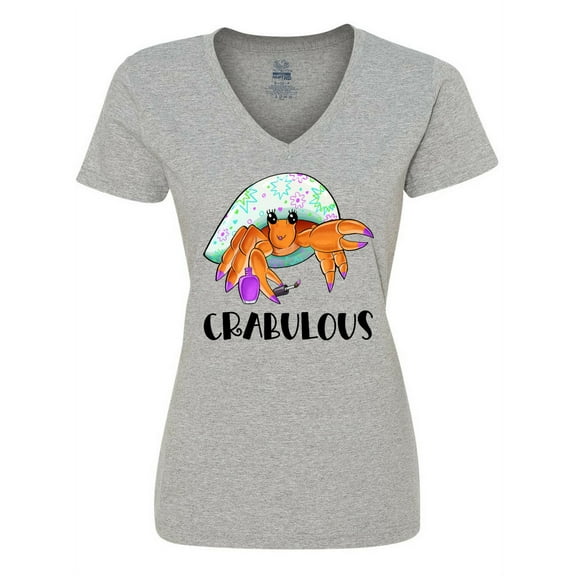 Inktastic Crabulous Cute Hermit Crab with Purple Nail Polish Women's V-Neck T-Shirt