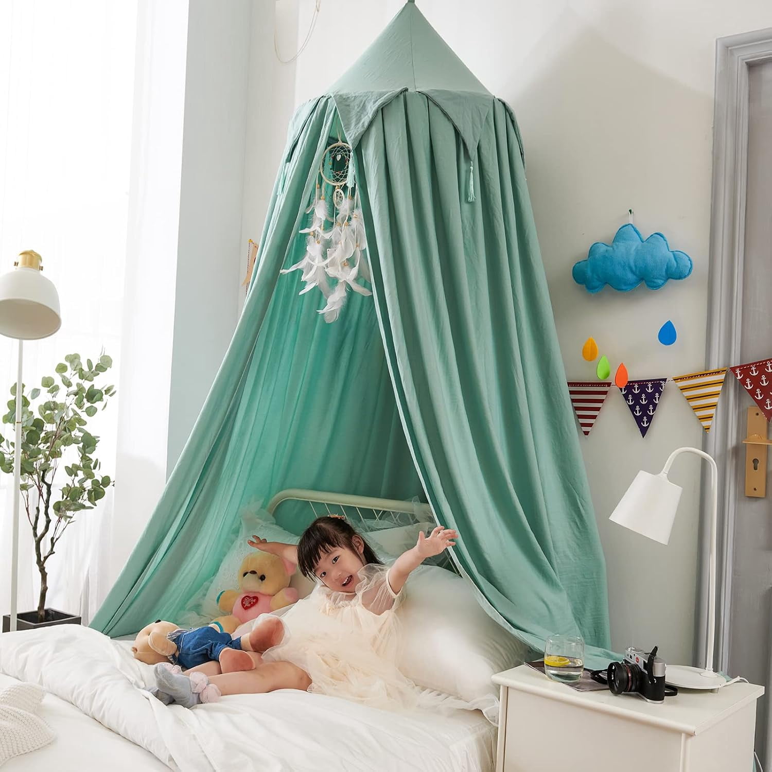 CAILDANL Bed Canopy for Kids, Girls Bed Curtain Bed Room Decor Hanging House Castle Reading Nook Dreamy Canopy(Brown Pink)