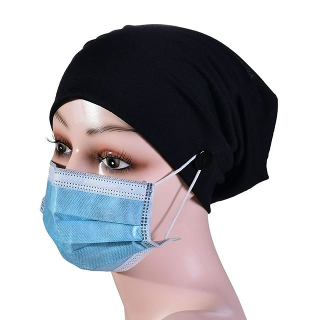 Under $5 Baseball Caps Black Detachable Button Women Ruched Solid Muslim Cap Hat Beanie Wrap Scarf Cap