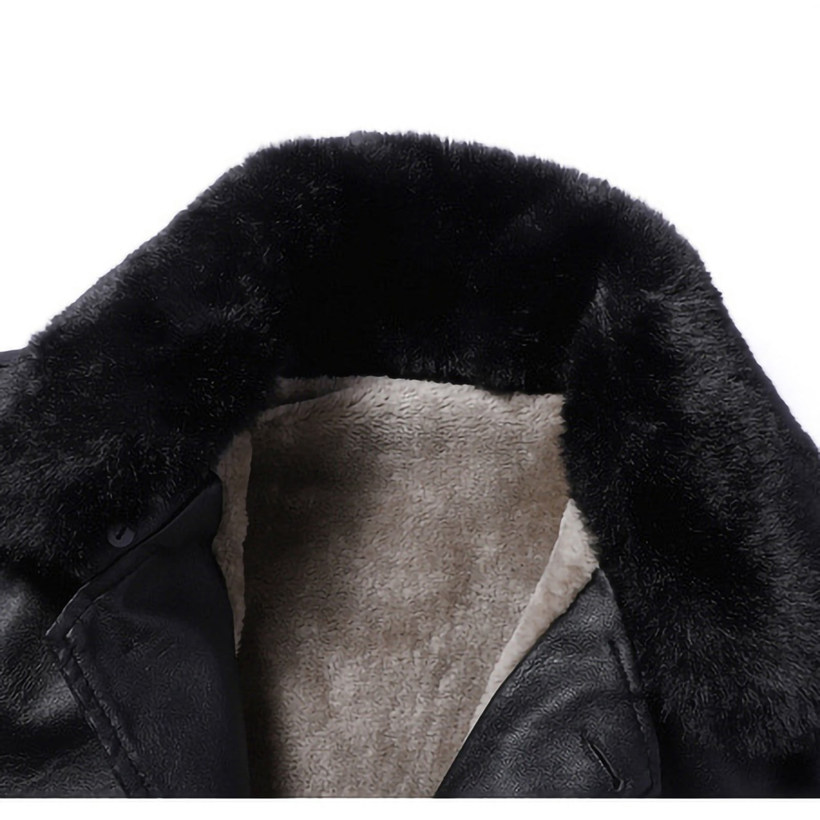 safuny Mens Classic Faux Leather Jacket Vintage Fleece Lined Leather Coat Fur Collar Classic Coat with Pockets Black XXXL