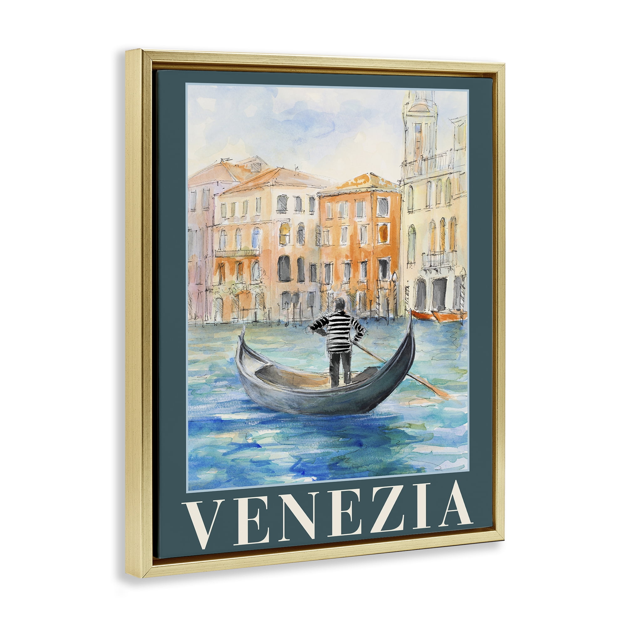 Stupell Industries Venezia Gondola View Gold Framed Floater Canvas Wall Art, design by Lanie Loreth