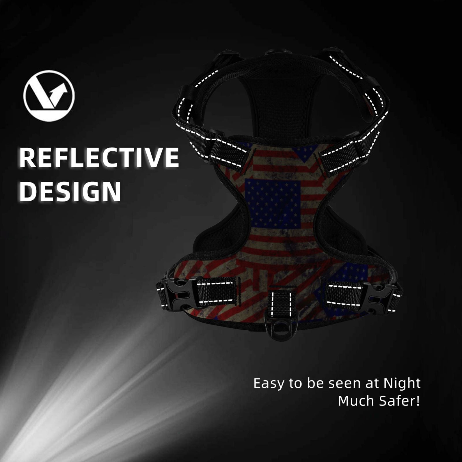 Fuzoiu Vintage USA Flag Print Reflective Dog Harness,Adjustable, Breathable Pet Vest,Dog Harness No Pull,No Choke Pet Vest for Small, Medium, and Large Dogs-Small