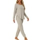 thumbnail image 4 of Conjunto de lounge para mujeres INSPIRE CHIC, sudadera con jogger, manga larga, cuello redondo, pijama de punto, traje de entrenamiento 2XL color caqui, 4 of 5