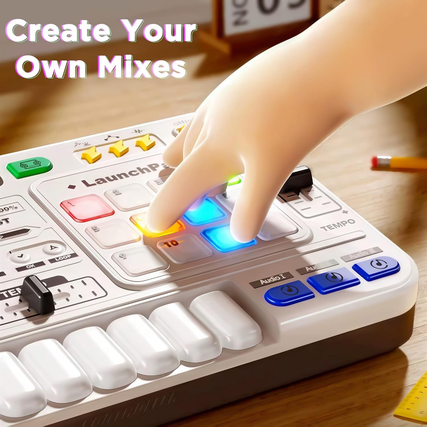 Caunedy DJ Toy Set for Kids, Toddler Musical DJ Mixer Toys with Lights Sounds & Bluetooth-enabled, Multi-functional Musical Instrument, Best Gift for Ages 4+