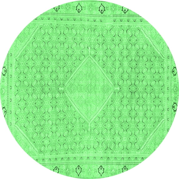 Ahgly Company Indoor Round Abstract Emerald Green Modern Area Rugs, 3' Round