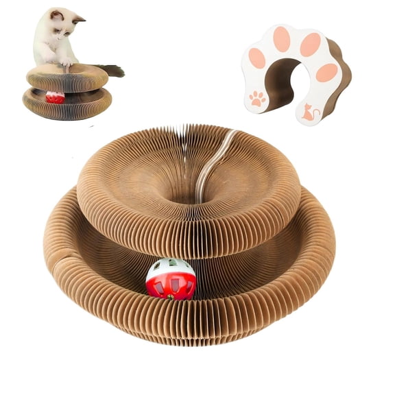 Kitty Curlz Cat Toy, Magic Organ Cat Interactive Scratcher Cardboard with Bell Ball, Foldable & Changeable Accordion Shape Exercise Anxiety Relief Toy for Indoor Cats(1PCS)