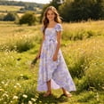 thumbnail image 4 of WRKEKC Dresses for Girls Flutter Sleeve Ombre Floral Print Pleated Fabric Waist Tie Swing Casual Summer Dress For Girls 3-10 Years, 4 of 7