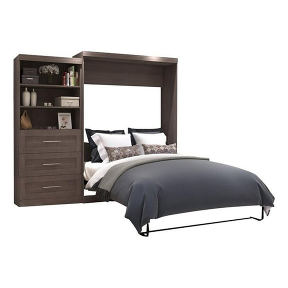 Atlin Designs 101" Transitional Wood Queen Wall Bed with Storage in Bark Gray