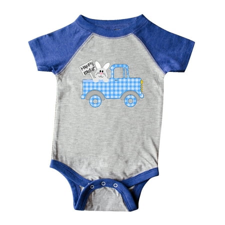 

Inktastic Happy Easter Cute Bunny in Blue Plaid Truck Gift Baby Boy or Baby Girl Bodysuit
