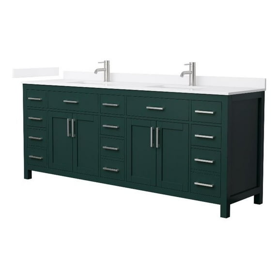 Beckett 84" Green Double Vanity & White Quartz Top (1-Hole) & Nickel Trim