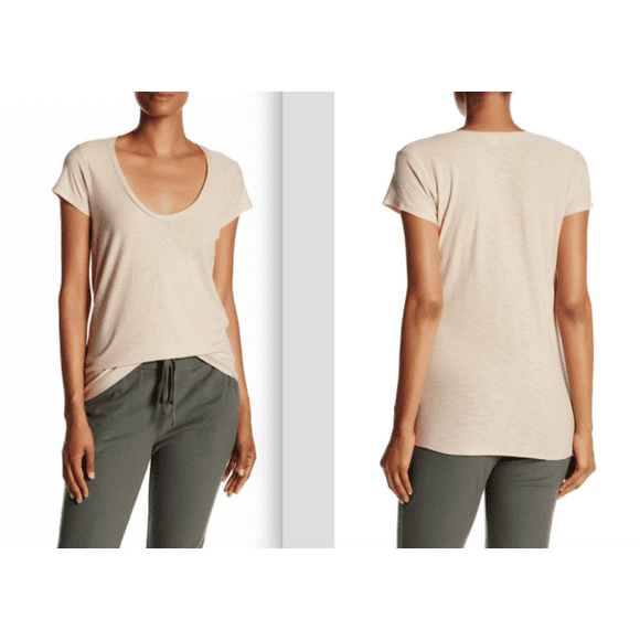 James Perse WSVH3182CU Deep Scoop Neck T-Shirt Almond