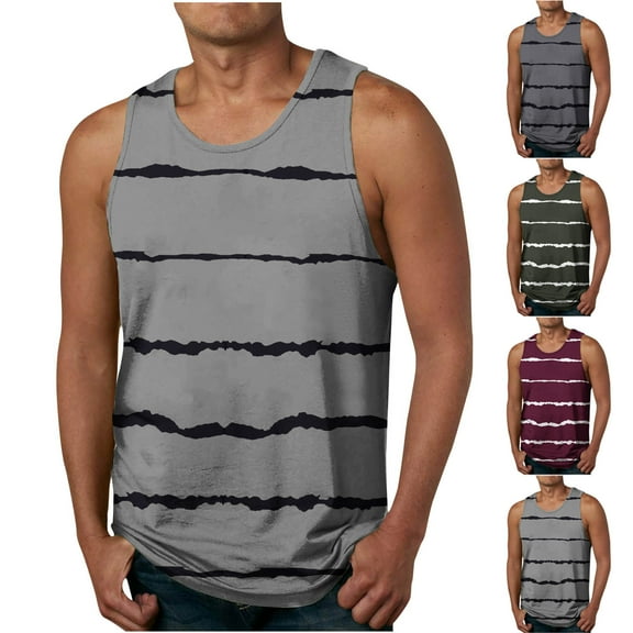 Utoimkio Men's Workout Tank Tops Quick Dry Sleeveless Gym Muscle Tee Shirts Fitness Bodybuilding Casual Striped T-Shirts